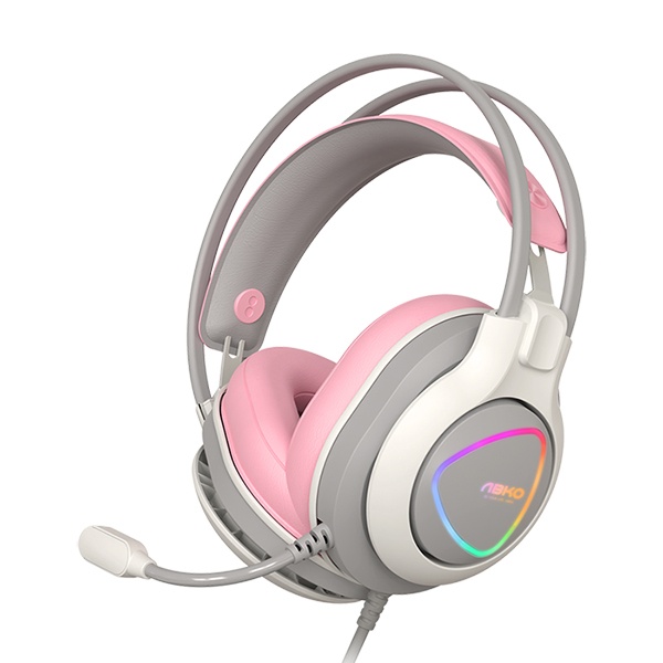 [ABKO] [헤드셋] 진동 헤드셋 N980 [가상7.1/RGB] [앱코정품] [화이트 핑크]