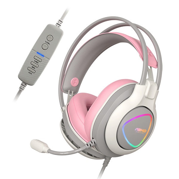 [ABKO] [헤드셋] 진동 헤드셋 N980 [가상7.1/RGB] [앱코정품] [화이트 핑크]